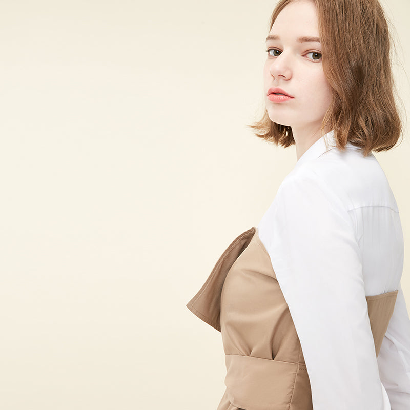 Fake Two-piece Shirt Lace-up Splice A-line Dress