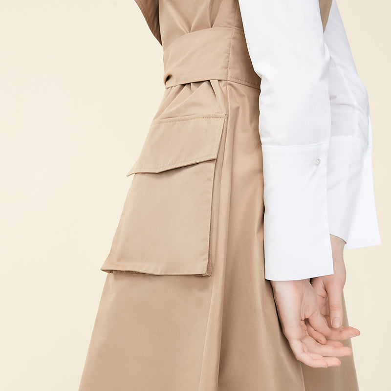 Fake Two-piece Shirt Lace-up Splice A-line Dress