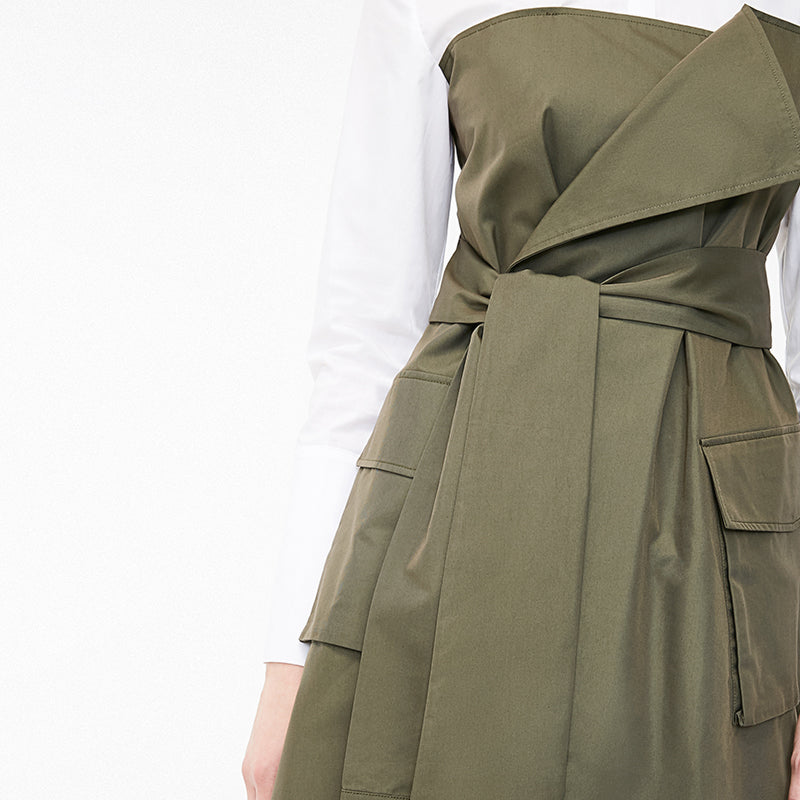 Fake Two-piece Shirt Lace-up Splice A-line Dress