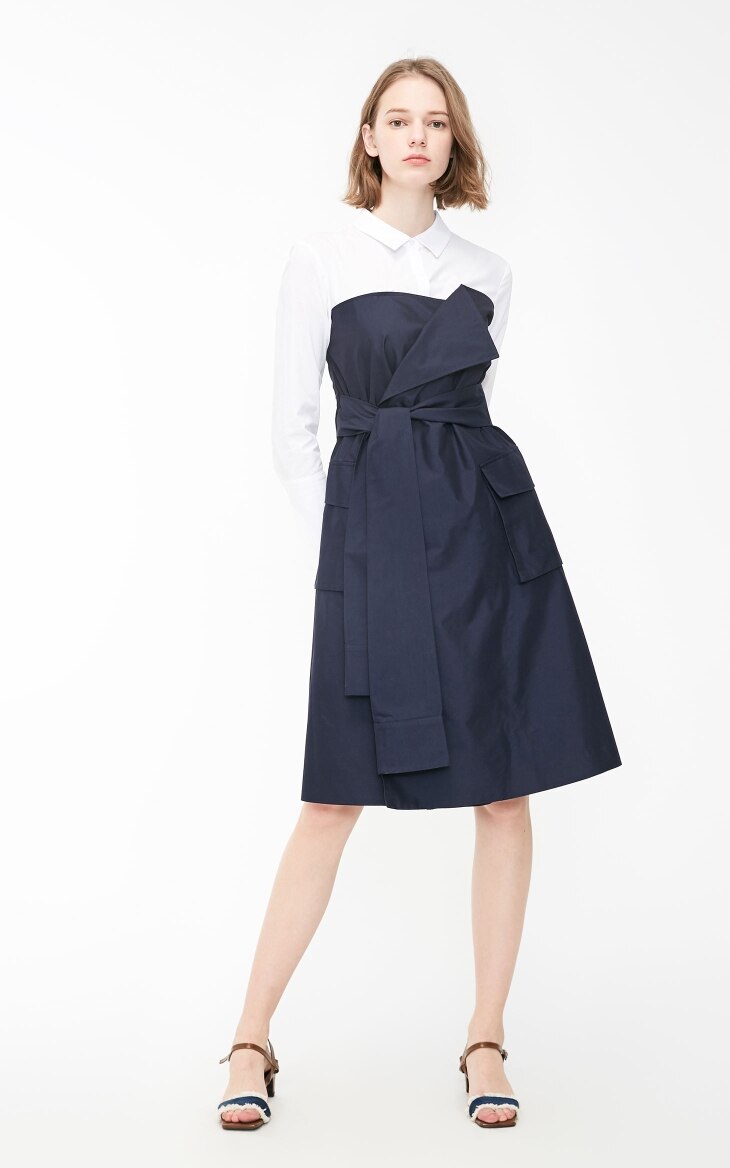 Fake Two-piece Shirt Lace-up Splice A-line Dress