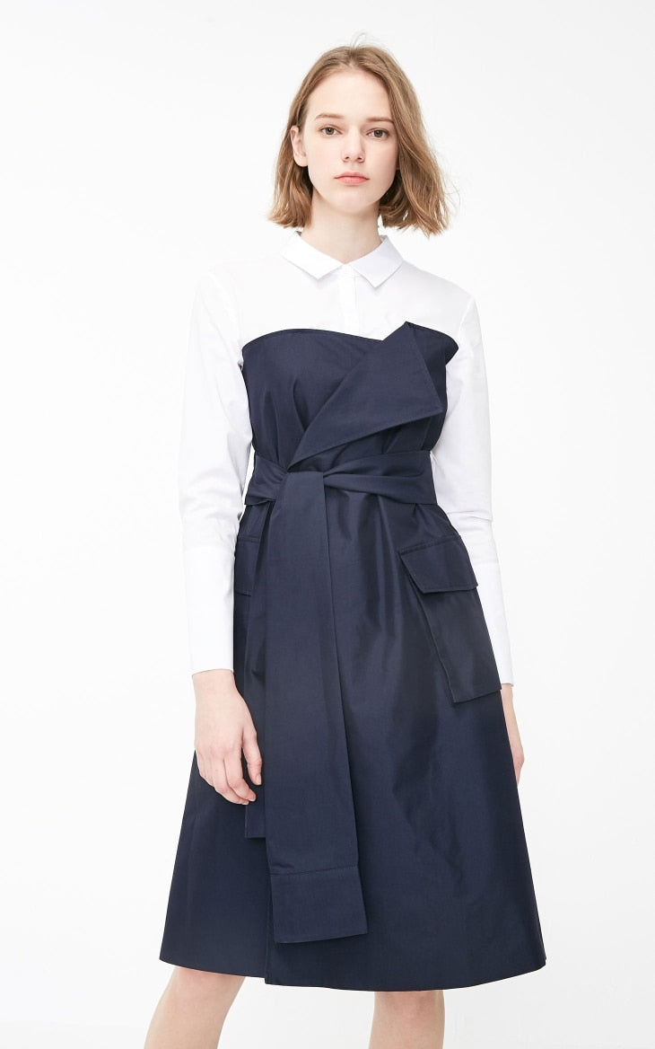 Fake Two-piece Shirt Lace-up Splice A-line Dress