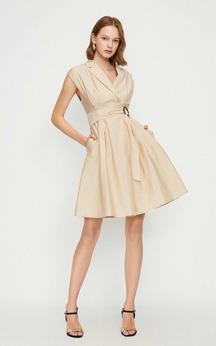 OL Style Turn-down Collar Wrap Sleeveless Dress