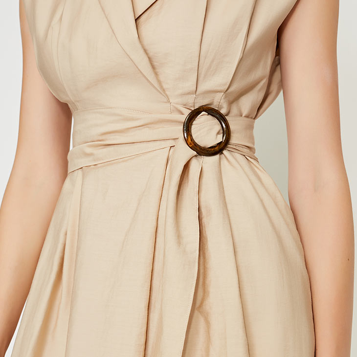 OL Style Turn-down Collar Wrap Sleeveless Dress