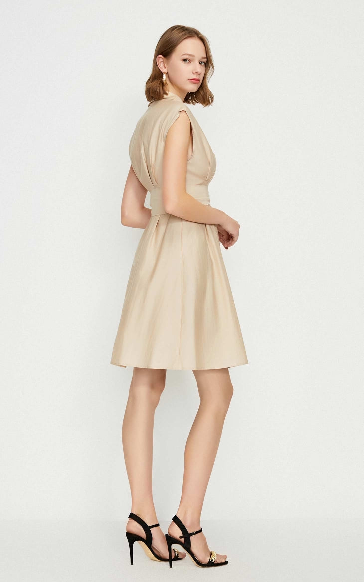 OL Style Turn-down Collar Wrap Sleeveless Dress