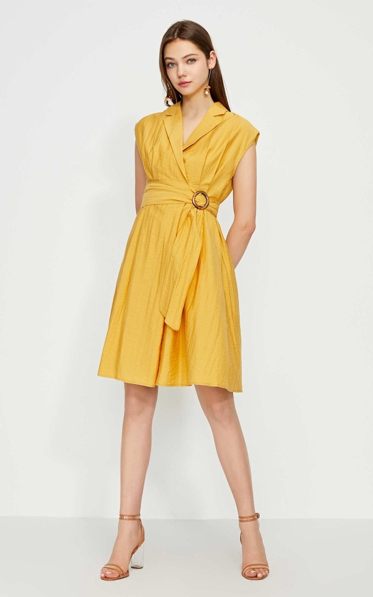 OL Style Turn-down Collar Wrap Sleeveless Dress