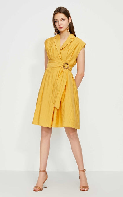 OL Style Turn-down Collar Wrap Sleeveless Dress