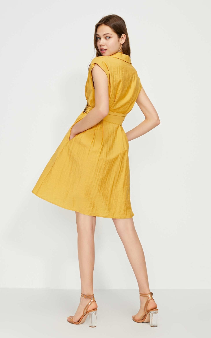OL Style Turn-down Collar Wrap Sleeveless Dress