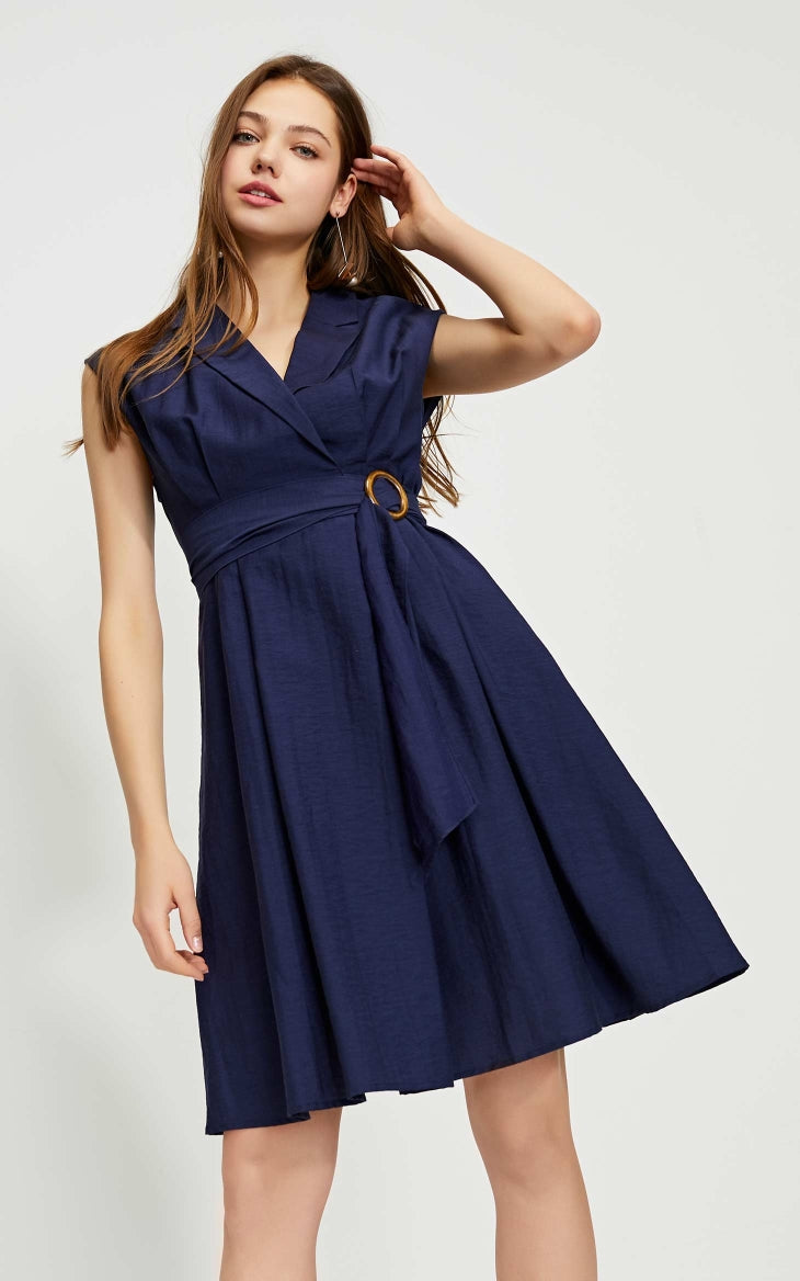 OL Style Turn-down Collar Wrap Sleeveless Dress