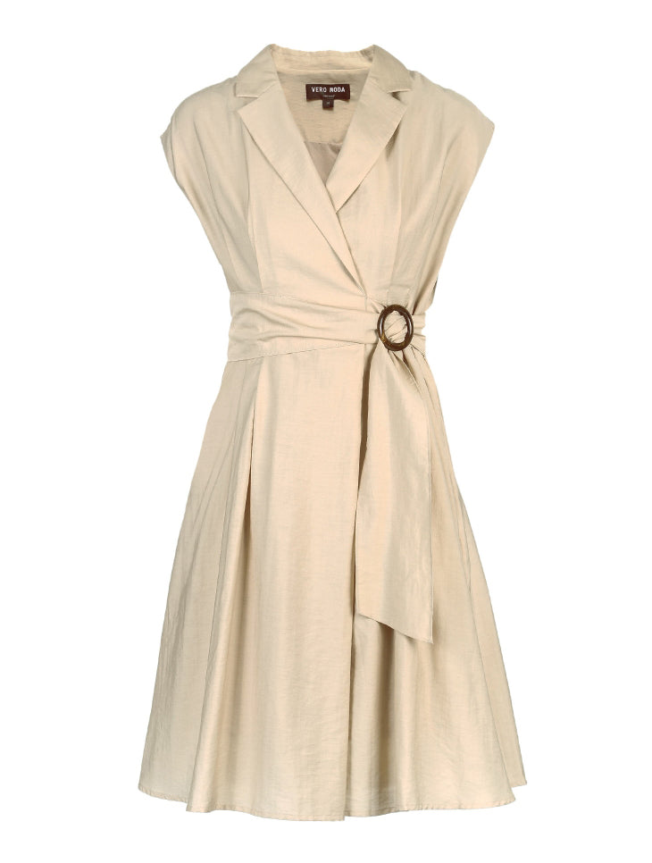 OL Style Turn-down Collar Wrap Sleeveless Dress
