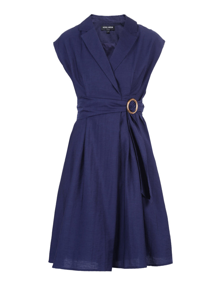 OL Style Turn-down Collar Wrap Sleeveless Dress