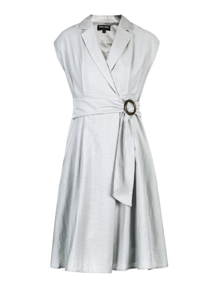 OL Style Turn-down Collar Wrap Sleeveless Dress