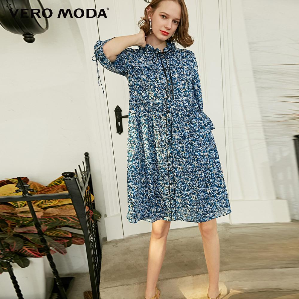 Buckled Ruffled 3/4 Flared Sleeves Dress