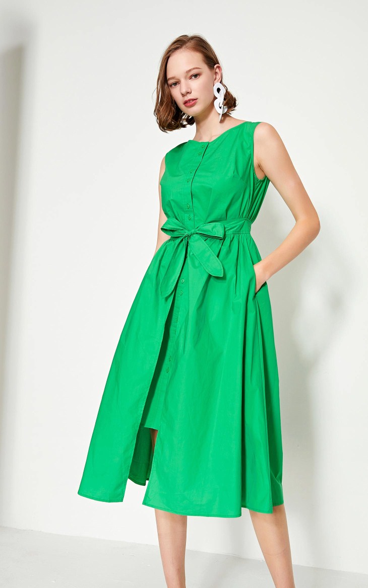 Cotton Pure Color Sleeveless Summer Dress