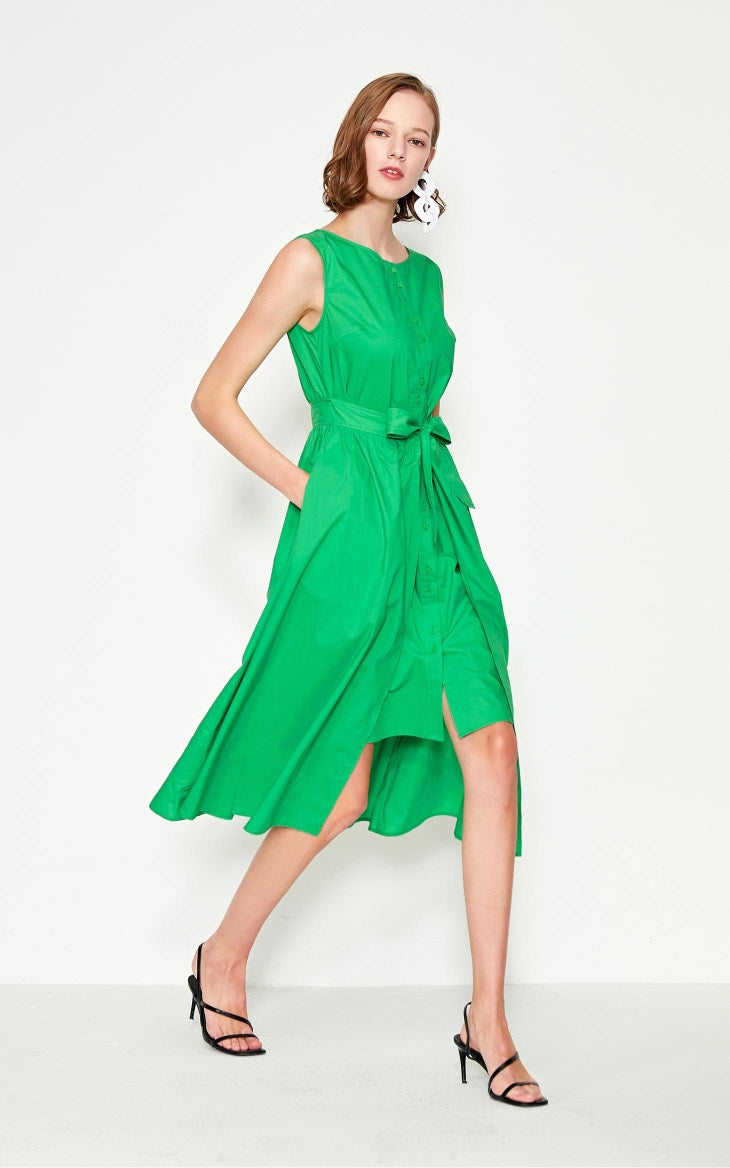 Cotton Pure Color Sleeveless Summer Dress