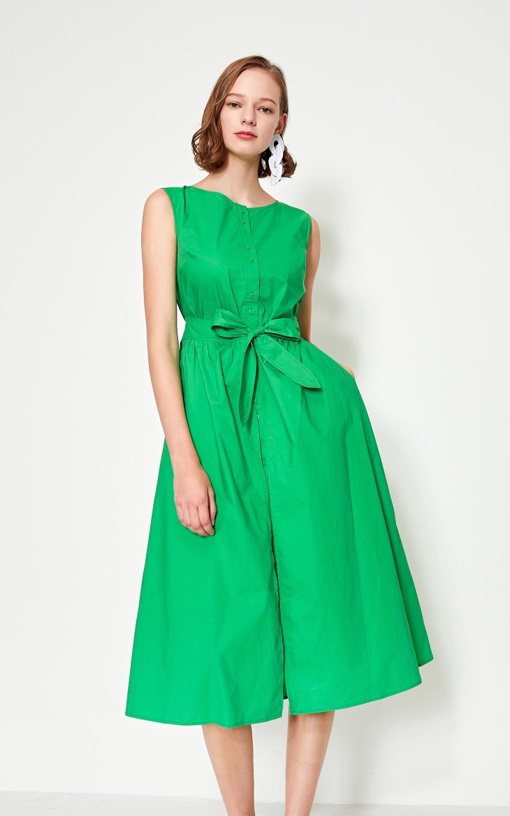 Cotton Pure Color Sleeveless Summer Dress