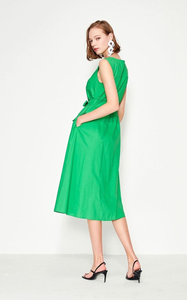 Cotton Pure Color Sleeveless Summer Dress