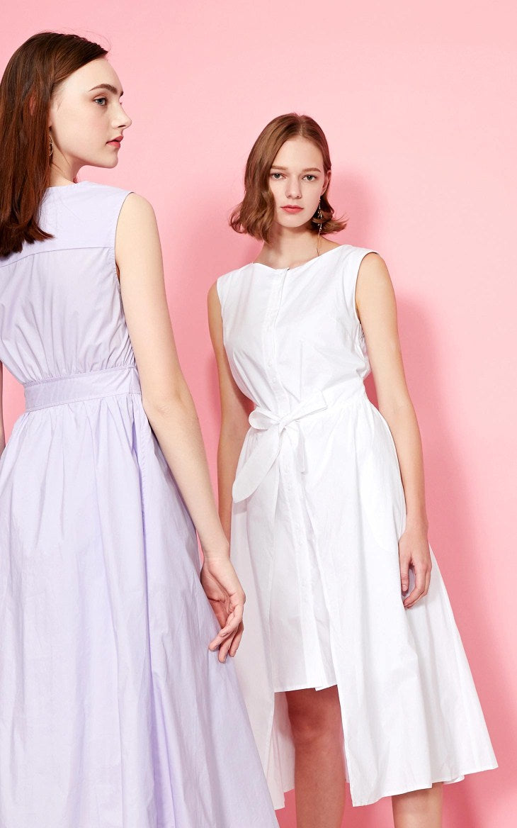 Cotton Pure Color Sleeveless Summer Dress