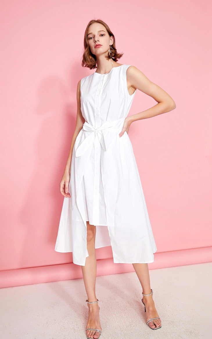 Cotton Pure Color Sleeveless Summer Dress