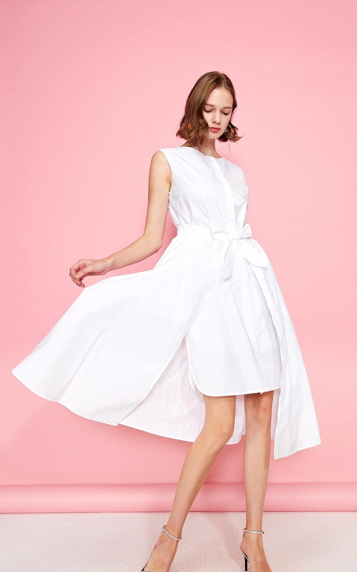 Cotton Pure Color Sleeveless Summer Dress