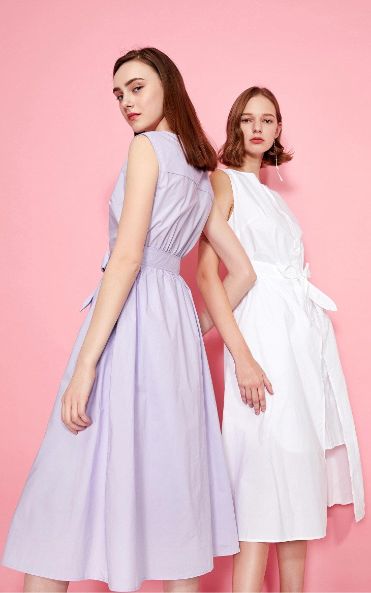 Cotton Pure Color Sleeveless Summer Dress