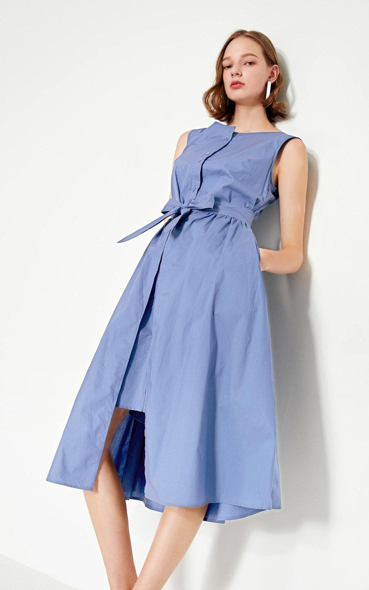 Cotton Pure Color Sleeveless Summer Dress