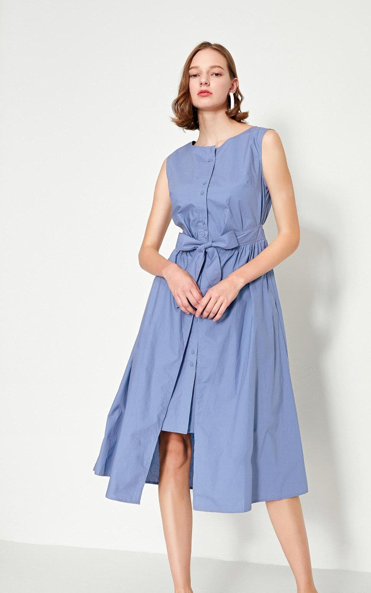 Cotton Pure Color Sleeveless Summer Dress