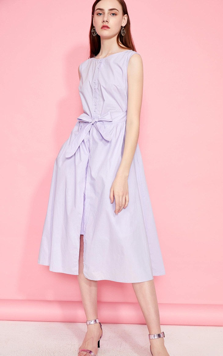 Cotton Pure Color Sleeveless Summer Dress