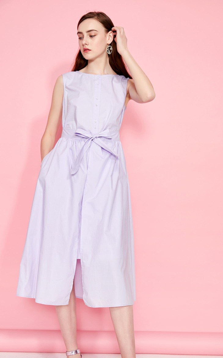 Cotton Pure Color Sleeveless Summer Dress