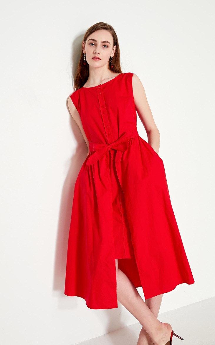 Cotton Pure Color Sleeveless Summer Dress