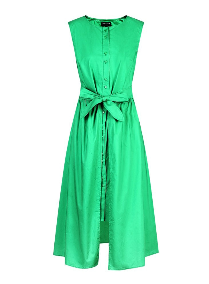 Cotton Pure Color Sleeveless Summer Dress