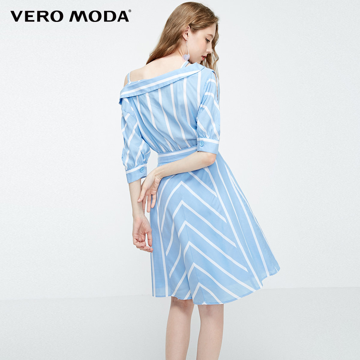 Off-the-shoulder Decorative Buttons Shirt Dress