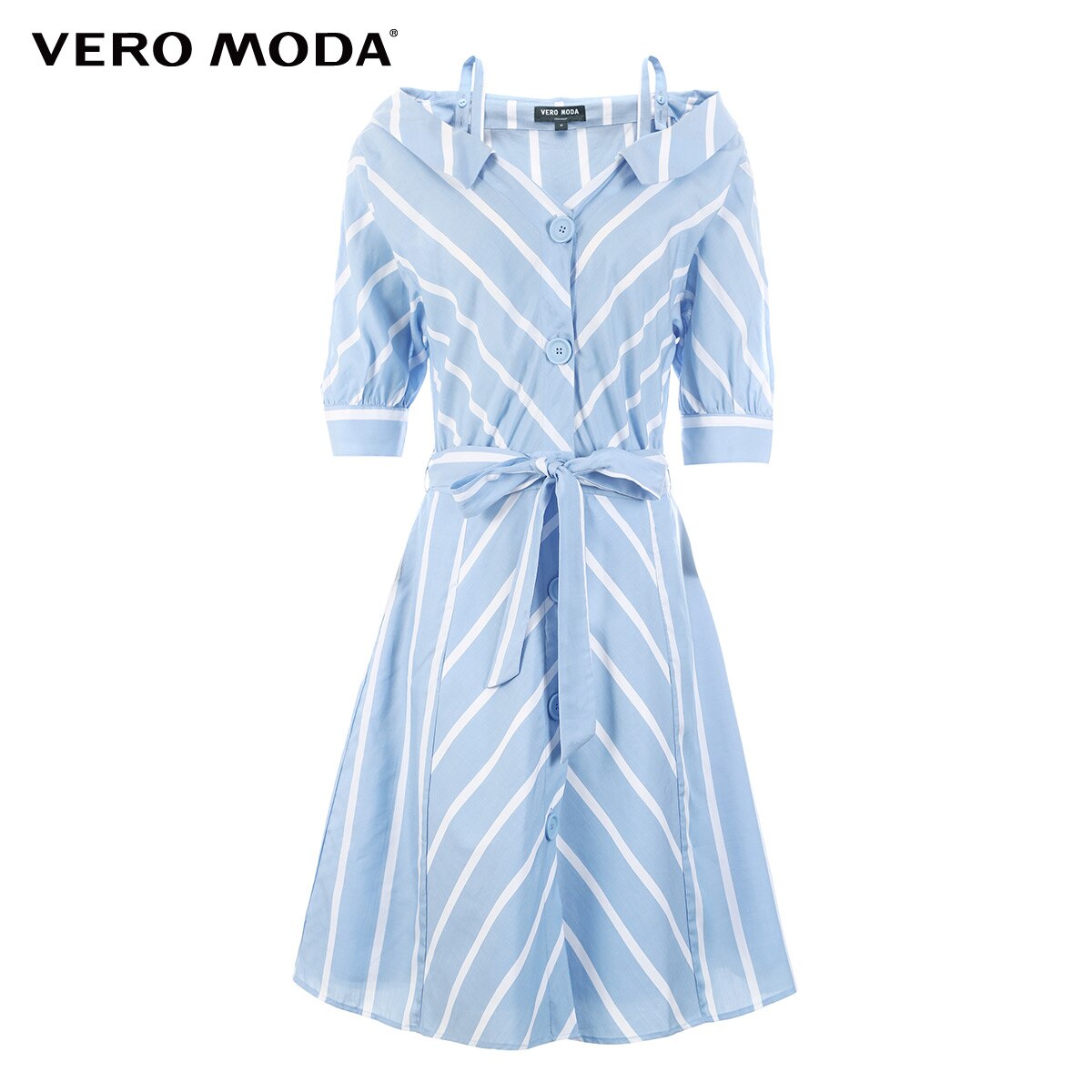 Off-the-shoulder Decorative Buttons Shirt Dress