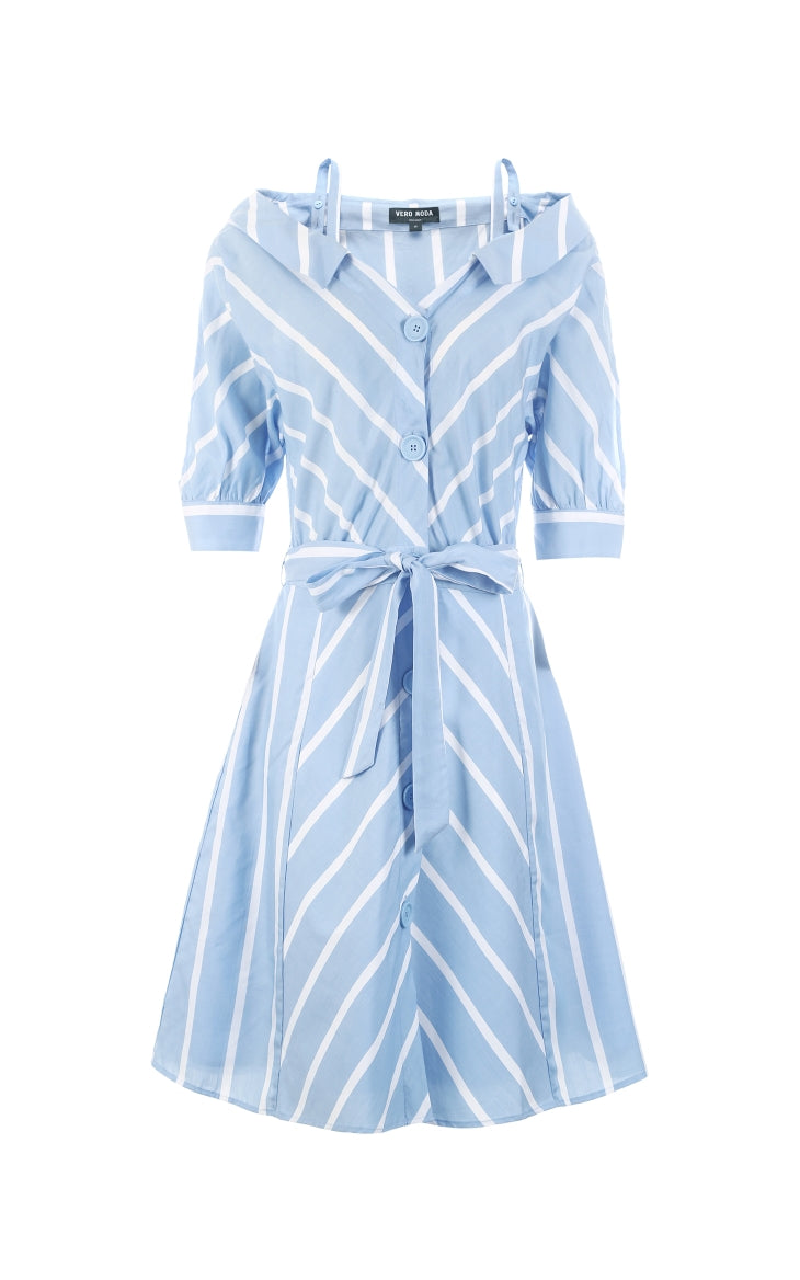 Off-the-shoulder Decorative Buttons Shirt Dress