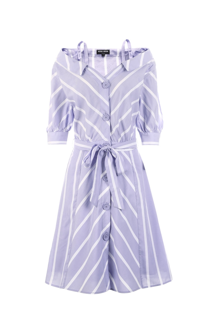 Off-the-shoulder Decorative Buttons Shirt Dress