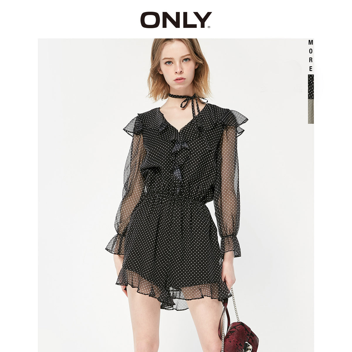 Polka Dots Ruffled Waist Short Chiffon Jumpsuit