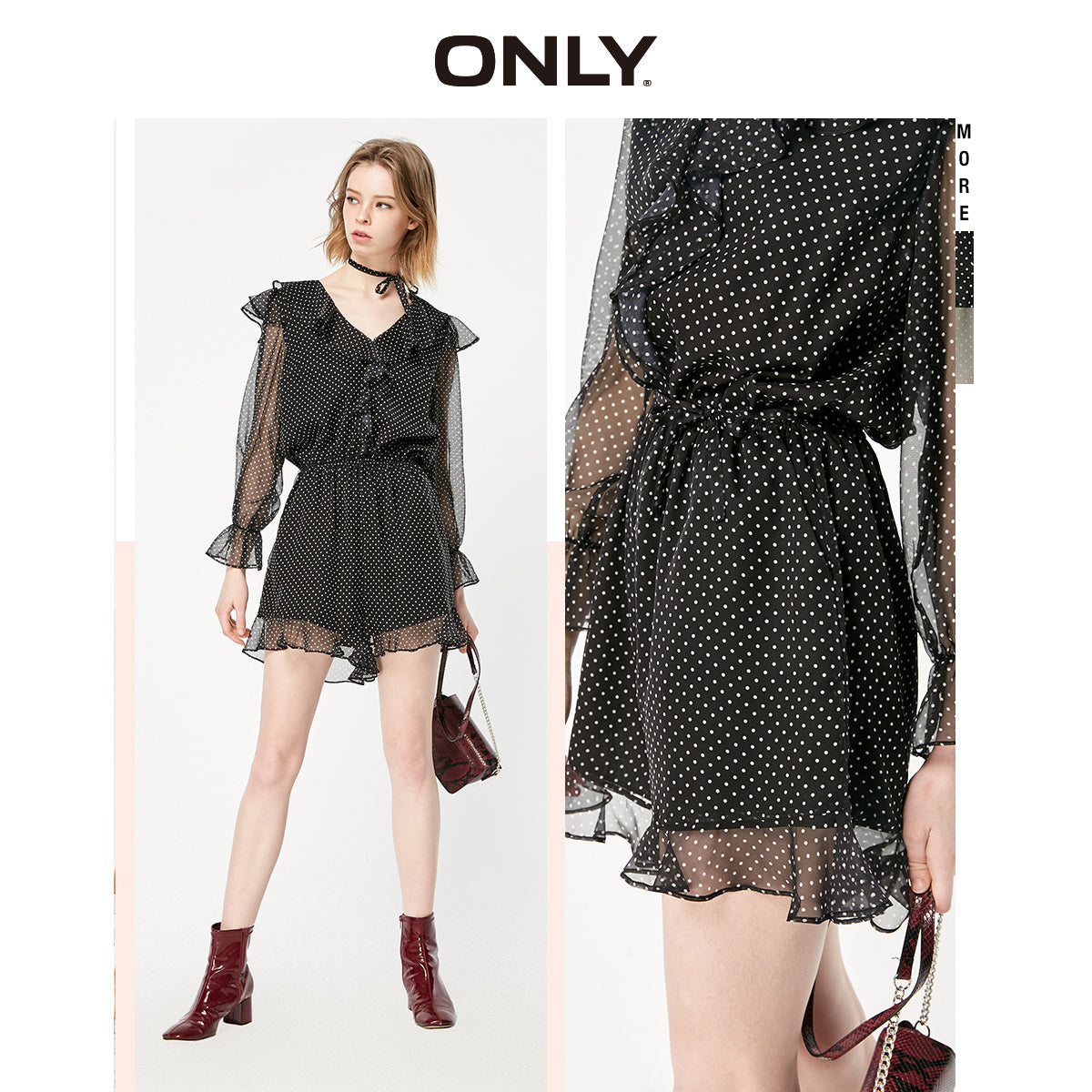 Polka Dots Ruffled Waist Short Chiffon Jumpsuit