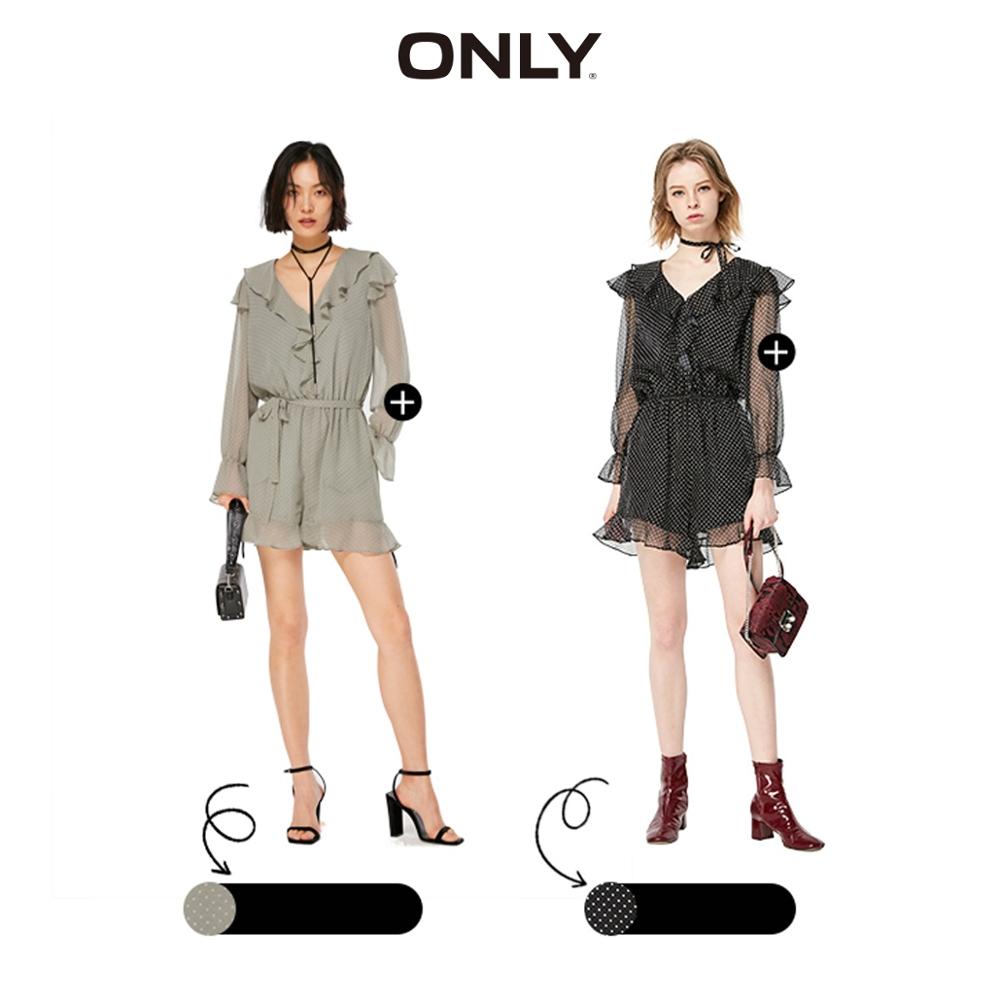 Polka Dots Ruffled Waist Short Chiffon Jumpsuit