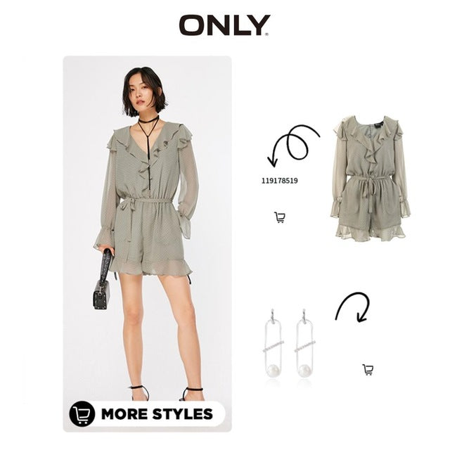 Polka Dots Ruffled Waist Short Chiffon Jumpsuit