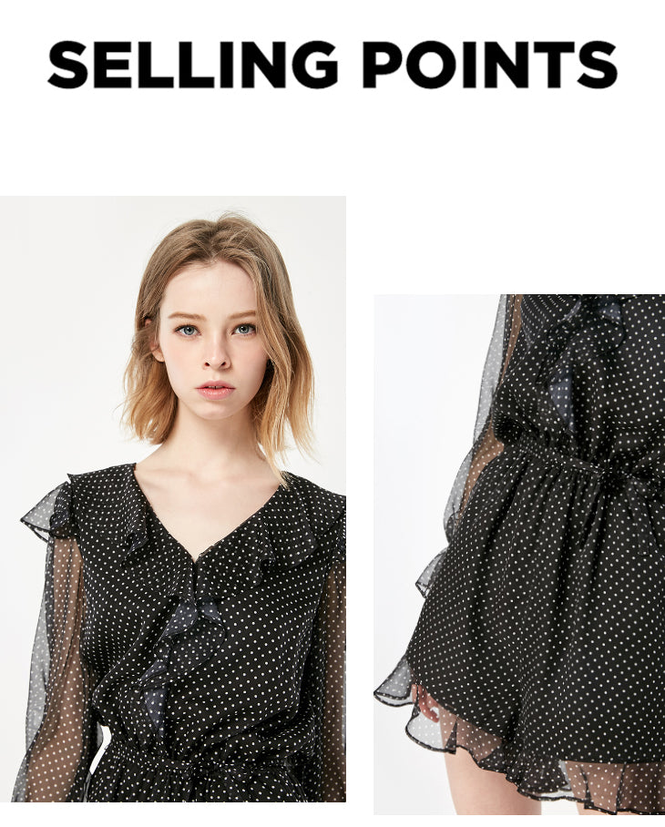 Polka Dots Ruffled Waist Short Chiffon Jumpsuit