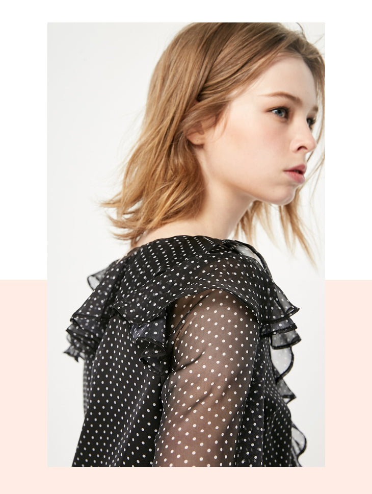 Polka Dots Ruffled Waist Short Chiffon Jumpsuit