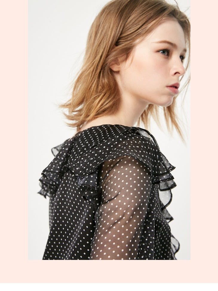 Polka Dots Ruffled Waist Short Chiffon Jumpsuit