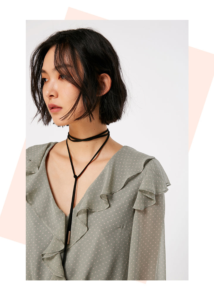 Polka Dots Ruffled Waist Short Chiffon Jumpsuit