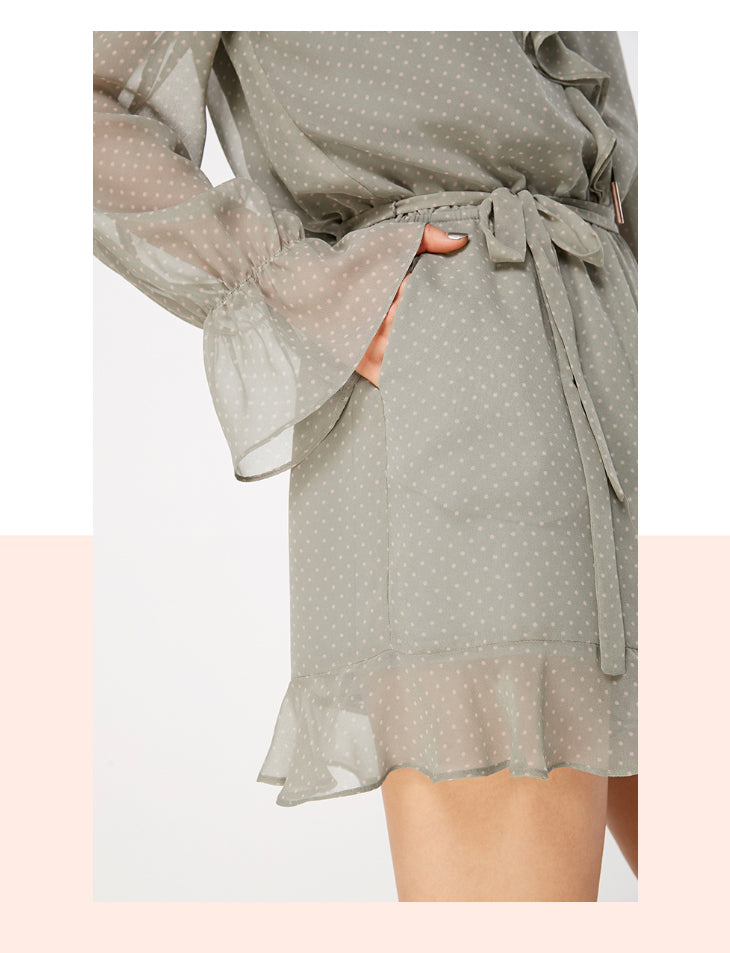 Polka Dots Ruffled Waist Short Chiffon Jumpsuit