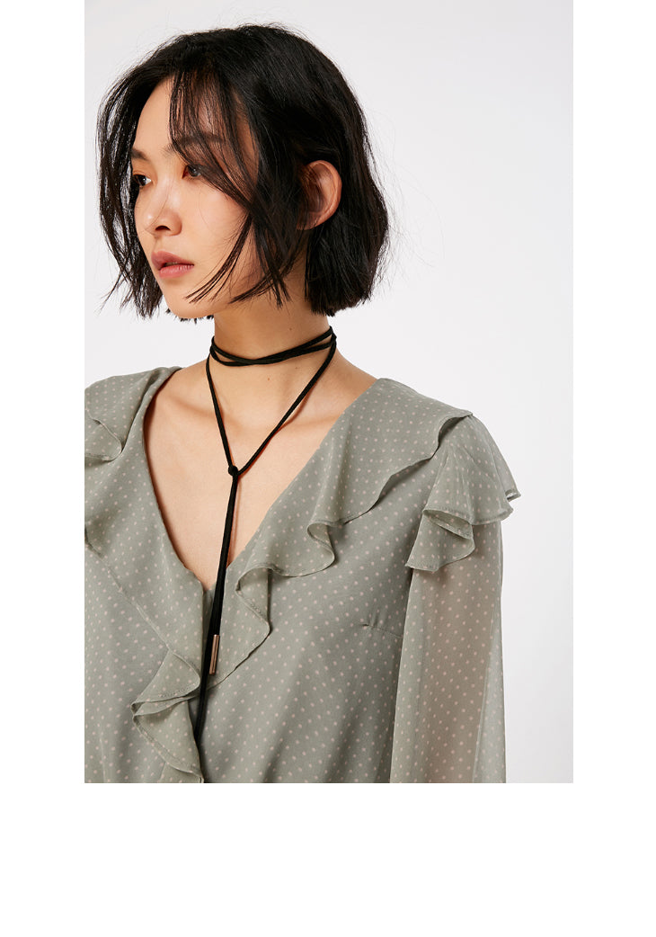 Polka Dots Ruffled Waist Short Chiffon Jumpsuit