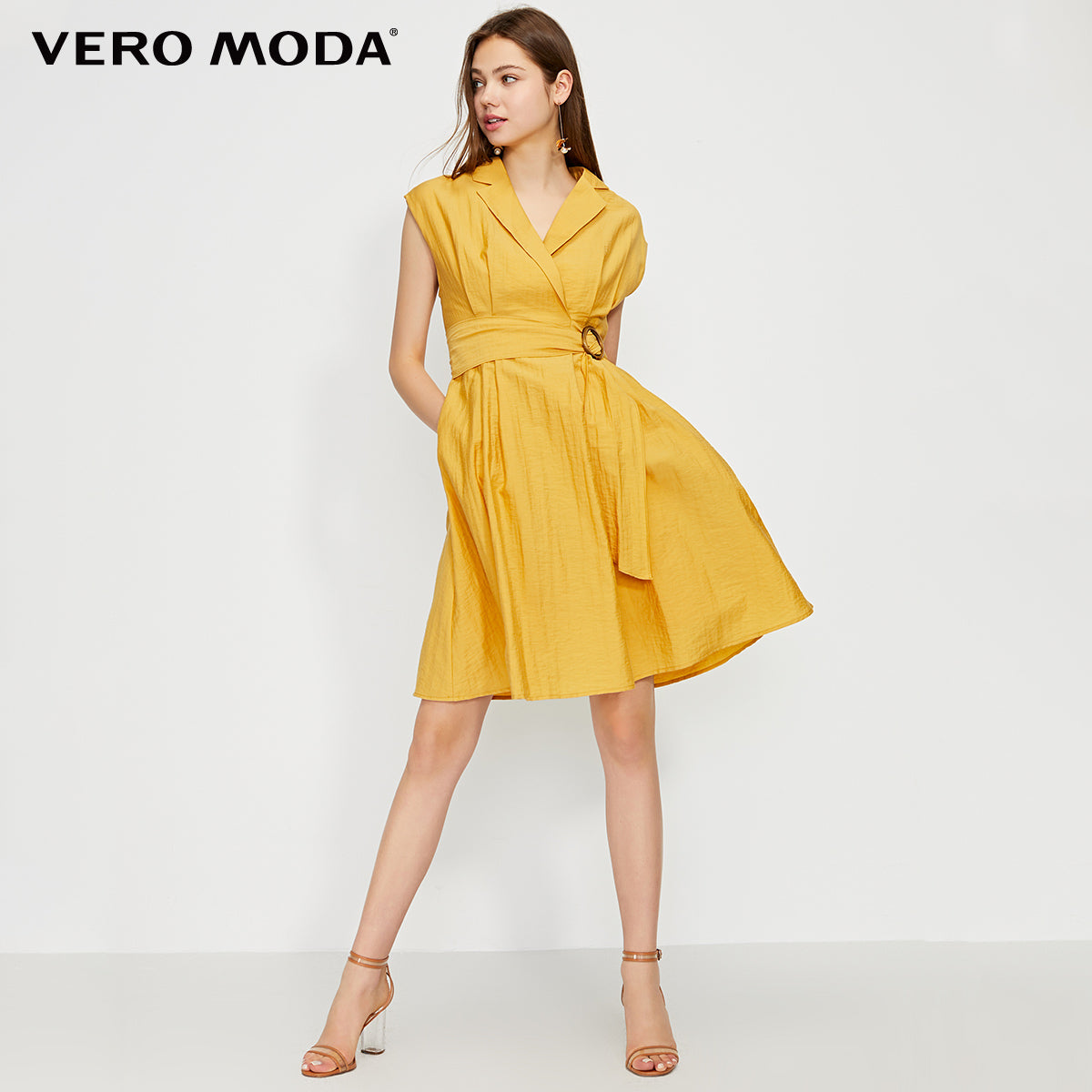 OL Style Turn-down Collar Wrap Sleeveless Dress