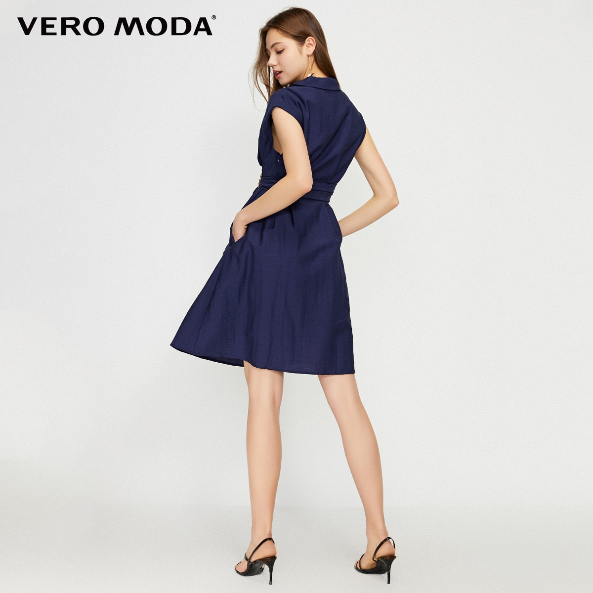 OL Style Turn-down Collar Wrap Sleeveless Dress