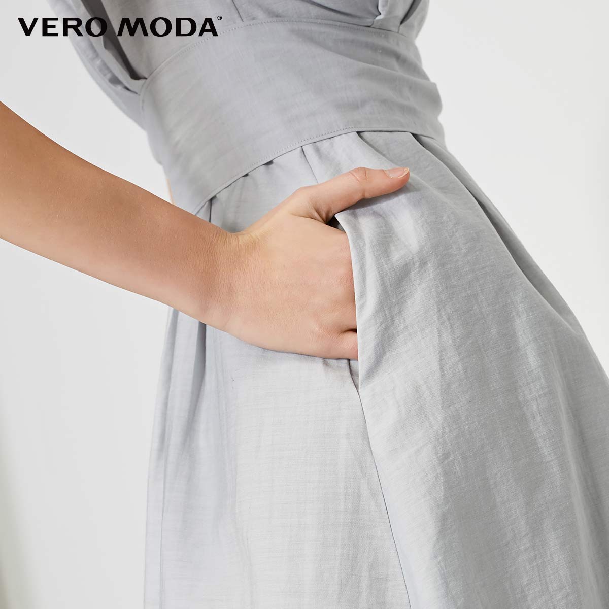 OL Style Turn-down Collar Wrap Sleeveless Dress