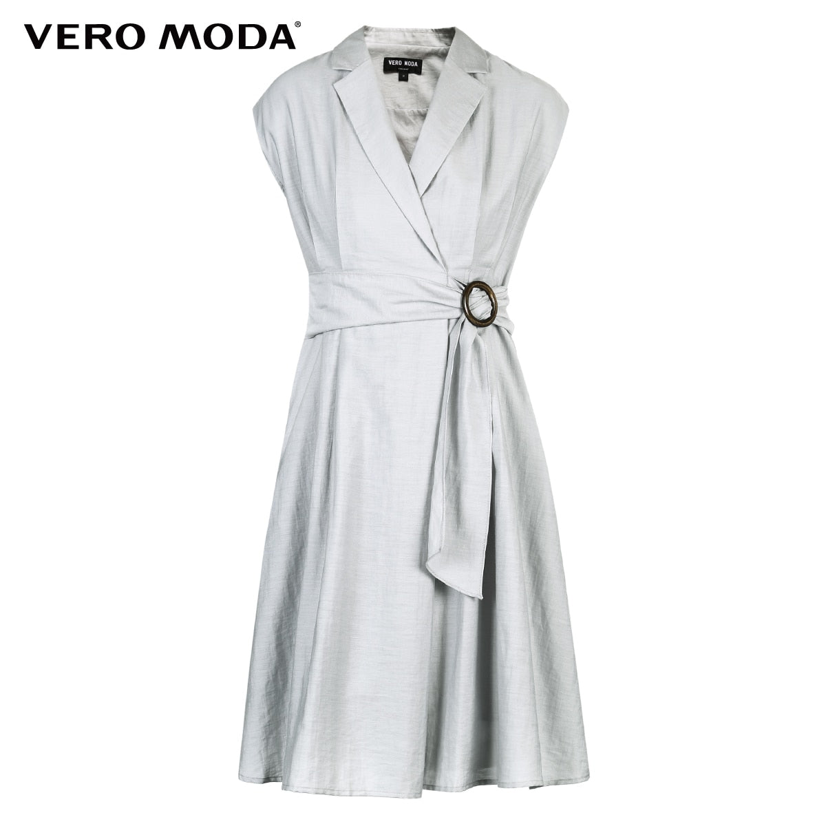 OL Style Turn-down Collar Wrap Sleeveless Dress