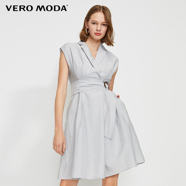 OL Style Turn-down Collar Wrap Sleeveless Dress