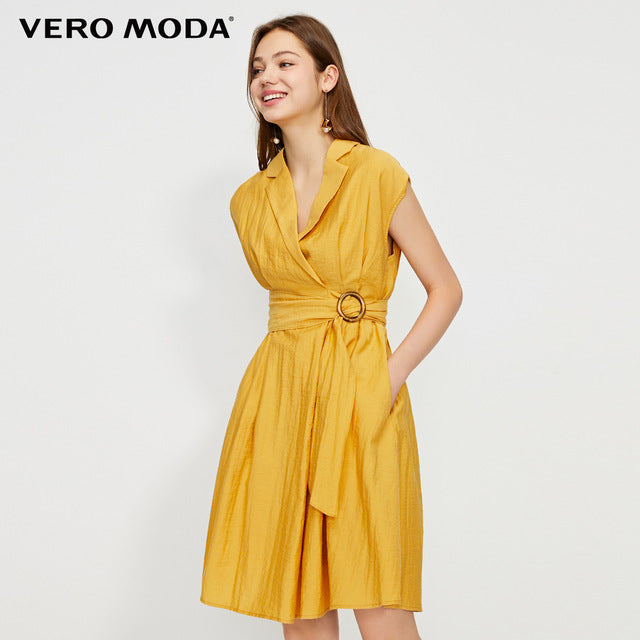 OL Style Turn-down Collar Wrap Sleeveless Dress